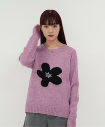 コムデギャルソン　パープル　花柄ニット　XS ニット/セーター（パープル/紫色系・花柄・ボタニカル柄）ファッション