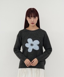 【 cunii 】ニット セーター 花柄 フラワー モヘア風 ふわふわ 長袖 ゆったり ガーリー 体型カバー 秋冬 韓国風
