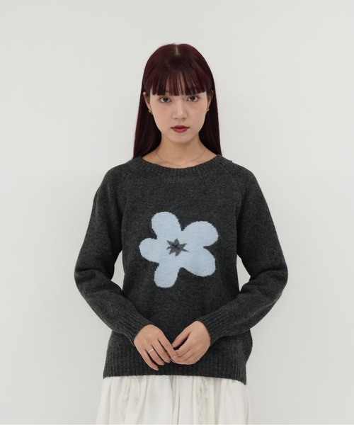 Uenui(ウニュイ)の「【 cunii 】ニット セーター 花柄 フラワー モヘア風 ふわふわ 長袖 ゆったり ガーリー 体型カバー 秋冬 韓国風(ニット/セーター・レディース・グレー/チャコールグレー/アイボリー/パープル・FREE)」の1枚目の写真