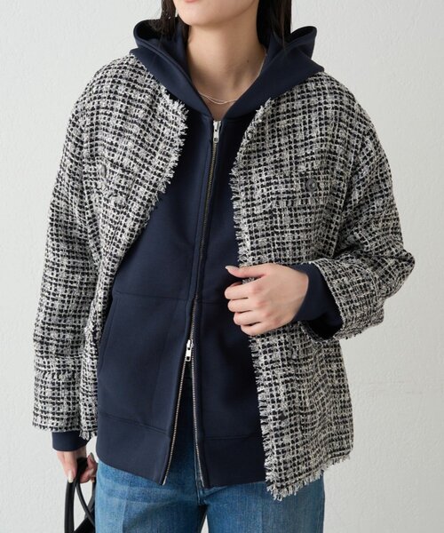 LOUNGEDRESS(ラウンジドレス)の「ファンシーツイードジャケット(ノーカラージャケット・レディース・オフホワイト/ネイビー/ブラック・FREE)」の2枚目の写真