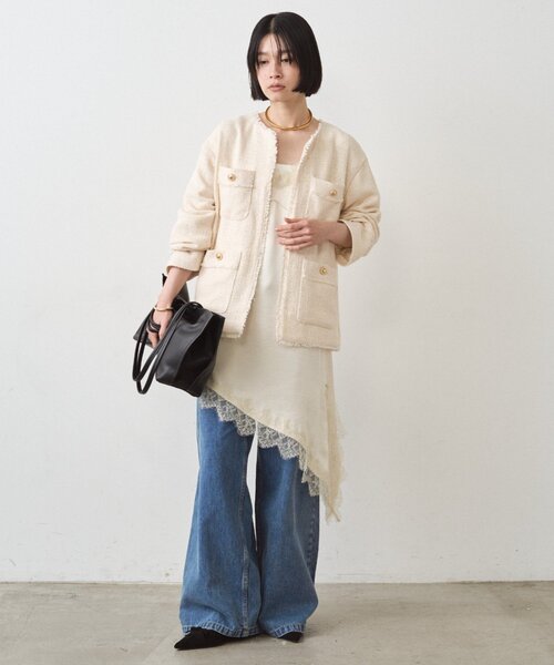 LOUNGEDRESS(ラウンジドレス)の「ファンシーツイードジャケット(ノーカラージャケット・レディース・オフホワイト/ネイビー/ブラック・FREE)」の6枚目の写真