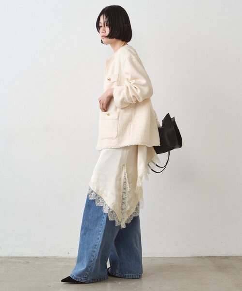 LOUNGEDRESS(ラウンジドレス)の「ファンシーツイードジャケット(ノーカラージャケット・レディース・オフホワイト/ネイビー/ブラック・FREE)」の7枚目の写真