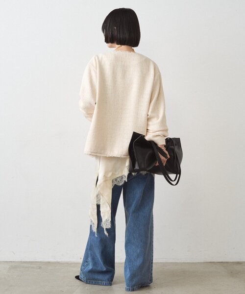 LOUNGEDRESS(ラウンジドレス)の「ファンシーツイードジャケット(ノーカラージャケット・レディース・オフホワイト/ネイビー/ブラック・FREE)」の8枚目の写真