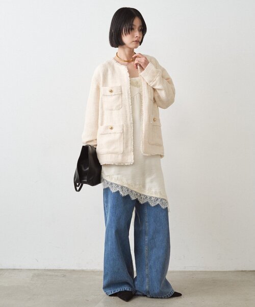 LOUNGEDRESS(ラウンジドレス)の「ファンシーツイードジャケット(ノーカラージャケット・レディース・オフホワイト/ネイビー/ブラック・FREE)」の10枚目の写真