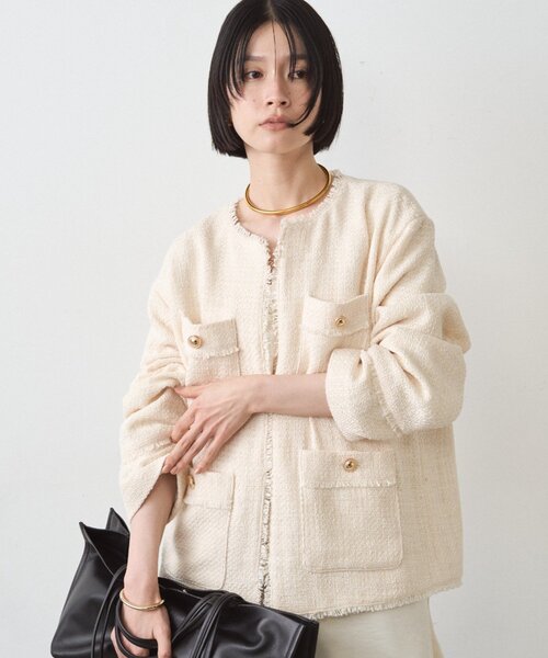 LOUNGEDRESS(ラウンジドレス)の「ファンシーツイードジャケット(ノーカラージャケット・レディース・オフホワイト/ネイビー/ブラック・FREE)」の11枚目の写真
