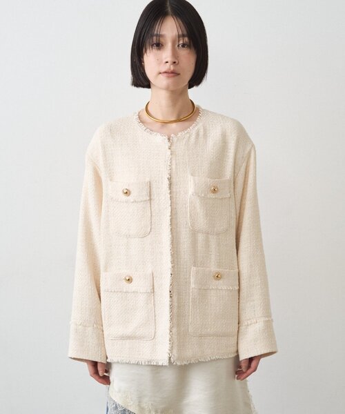 LOUNGEDRESS(ラウンジドレス)の「ファンシーツイードジャケット(ノーカラージャケット・レディース・オフホワイト/ネイビー/ブラック・FREE)」の16枚目の写真