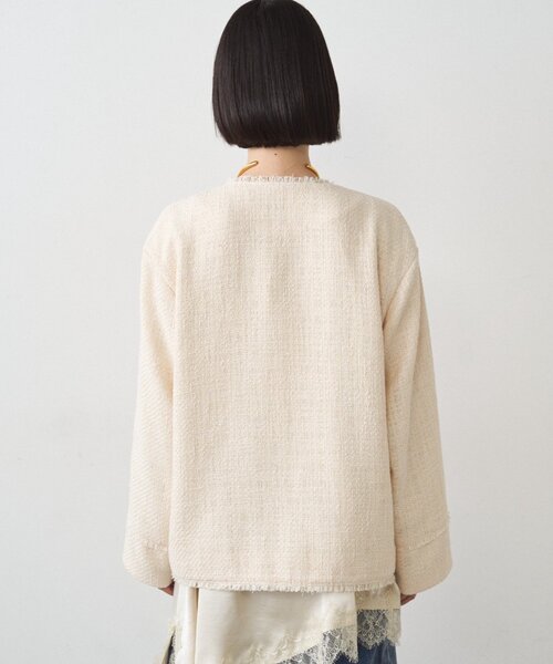 LOUNGEDRESS(ラウンジドレス)の「ファンシーツイードジャケット(ノーカラージャケット・レディース・オフホワイト/ネイビー/ブラック・FREE)」の18枚目の写真