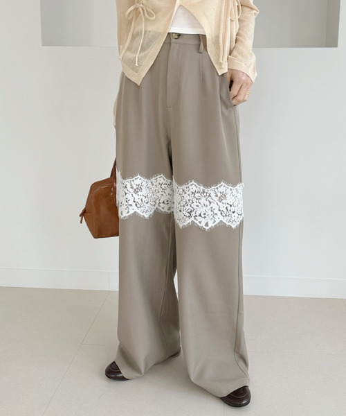 Ada.(エイダ)の「レース 切替 ストレートスラックス(その他パンツ・レディース・ブラック/ベージュ/チャコール・FREE)」の1枚目の写真