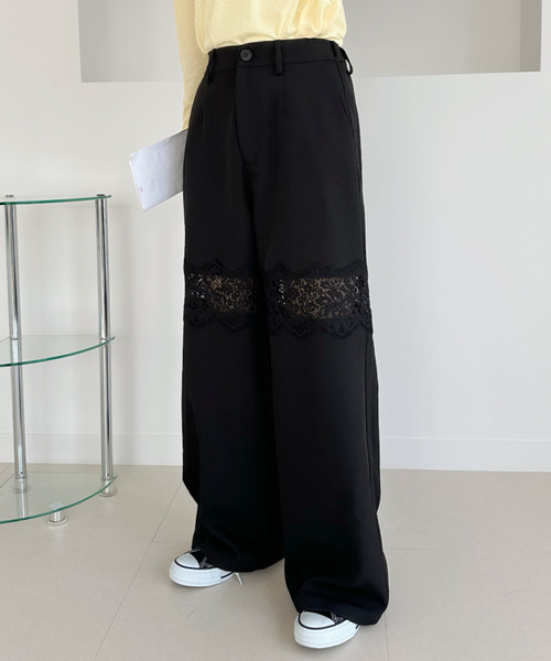 Ada.(エイダ)の「レース 切替 ストレートスラックス(その他パンツ・レディース・ブラック/ベージュ/チャコール・FREE)」の2枚目の写真