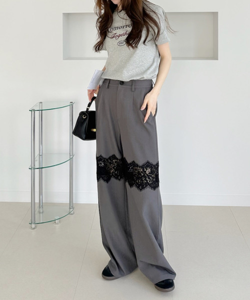 Ada.(エイダ)の「レース 切替 ストレートスラックス(その他パンツ・レディース・ブラック/ベージュ/チャコール・FREE)」の4枚目の写真