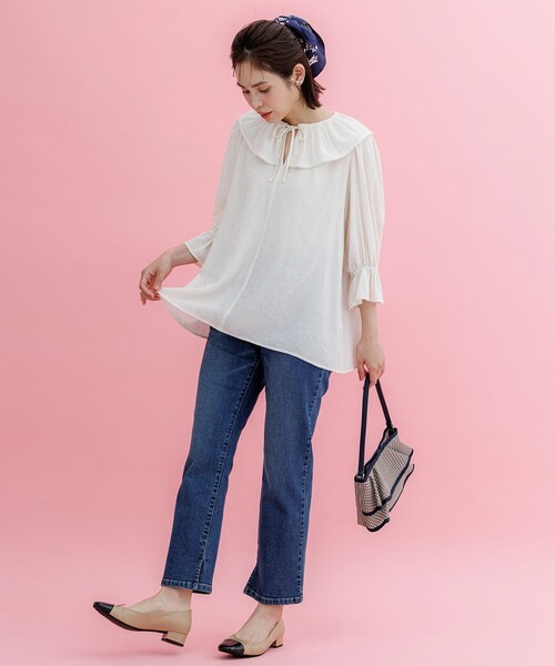 組曲 L(クミキョク オオキイサイズ)の「ミッドデニム パンツ(デニムパンツ・レディース・ネイビー系・7/6/5)」の14枚目の写真