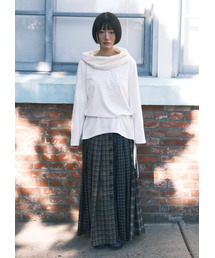 Mix Check Maxi Skirt / Navy