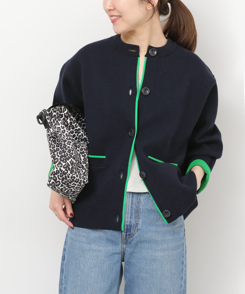 ダブルニットコントラストカーディガン（カーディガン/ボレロ