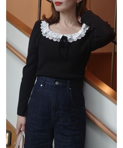 SNIDEL(スナイデル)の「【USAGIONLINE/ZOZOTOWN限定】フリルネックニットプルオーバー(ニット/セーター・レディース・ブラック・F)」の18枚目の写真