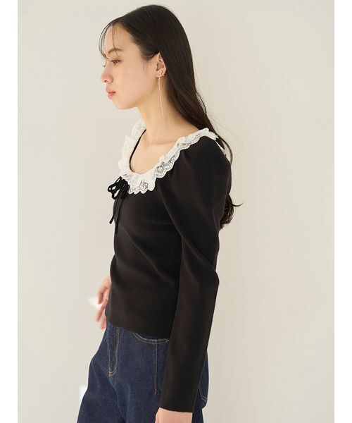 SNIDEL(スナイデル)の「【USAGIONLINE/ZOZOTOWN限定】フリルネックニットプルオーバー(ニット/セーター・レディース・ブラック・F)」の4枚目の写真