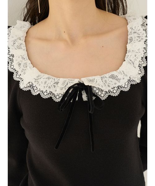 SNIDEL(スナイデル)の「【USAGIONLINE/ZOZOTOWN限定】フリルネックニットプルオーバー(ニット/セーター・レディース・ブラック・F)」の5枚目の写真