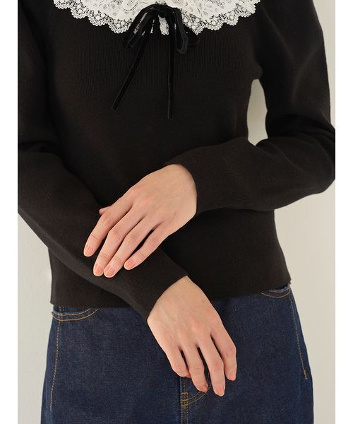 SNIDEL(スナイデル)の「【USAGIONLINE/ZOZOTOWN限定】フリルネックニットプルオーバー(ニット/セーター・レディース・ブラック・F)」の6枚目の写真