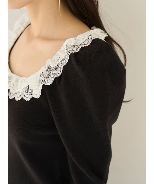 SNIDEL(スナイデル)の「【USAGIONLINE/ZOZOTOWN限定】フリルネックニットプルオーバー(ニット/セーター・レディース・ブラック・F)」の7枚目の写真