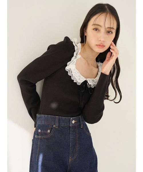 SNIDEL(スナイデル)の「【USAGIONLINE/ZOZOTOWN限定】フリルネックニットプルオーバー(ニット/セーター・レディース・ブラック・F)」の10枚目の写真