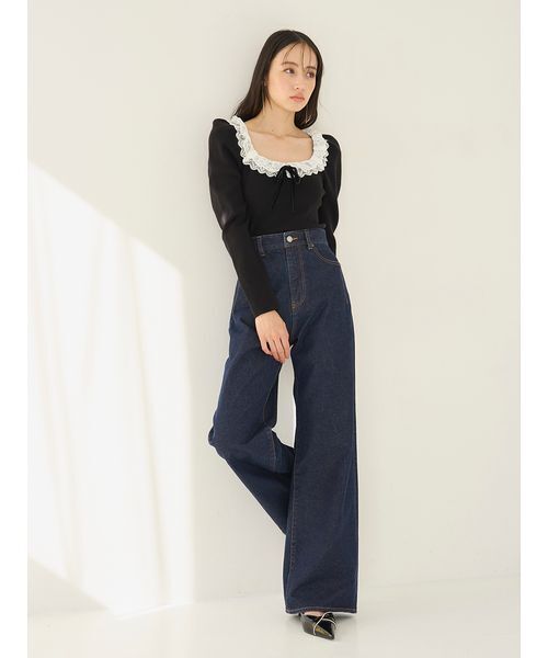 SNIDEL(スナイデル)の「【USAGIONLINE/ZOZOTOWN限定】フリルネックニットプルオーバー(ニット/セーター・レディース・ブラック・F)」の14枚目の写真