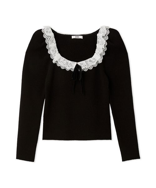 SNIDEL(スナイデル)の「【USAGIONLINE/ZOZOTOWN限定】フリルネックニットプルオーバー(ニット/セーター・レディース・ブラック・F)」の15枚目の写真