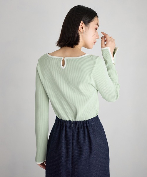 Andemiu(アンデミュウ)の「ソデスリットボートニット638382(ニット/セーター・レディース・ネイビー/グレー/オフホワイト/グリーン・FREE)」の3枚目の写真