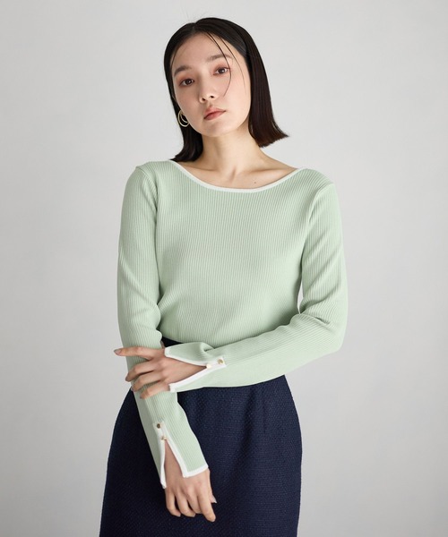 Andemiu(アンデミュウ)の「ソデスリットボートニット638382(ニット/セーター・レディース・ネイビー/グレー/オフホワイト/グリーン・FREE)」の14枚目の写真