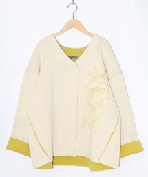 iS ScoLar（イズスカラー）の「553285：花刺繍バイカラーニットカーディガン（カーディガン/ボレロ）」
