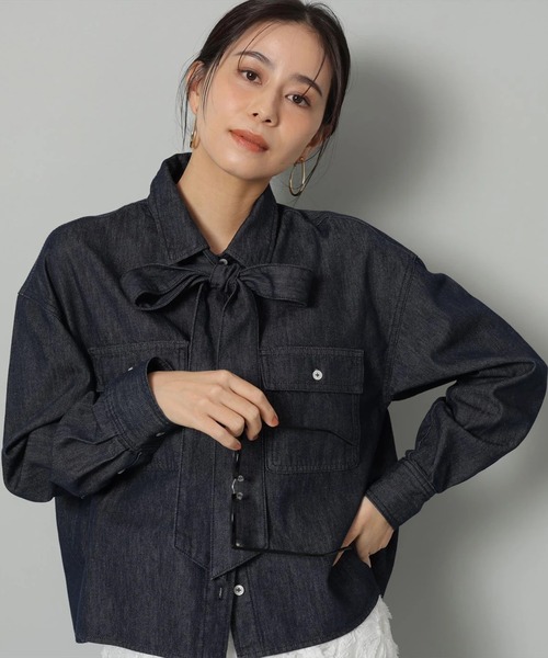 アルページュストーリー　タイ付きテンセルショートデニムシャツ タイ付きテンセルショートデニムシャツ | シャツ・ブラウス | Arpege