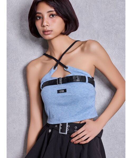 GYDA（ジェイダ）の「GYDAフロントクロスラメテレコビスチェ（キャミソール・レディース・ブラック/ブルー/オフホワイト・FREE）」の4枚目の写真