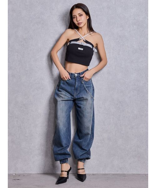 GYDA（ジェイダ）の「GYDAフロントクロスラメテレコビスチェ（キャミソール・レディース・ブラック/ブルー/オフホワイト・FREE）」の19枚目の写真