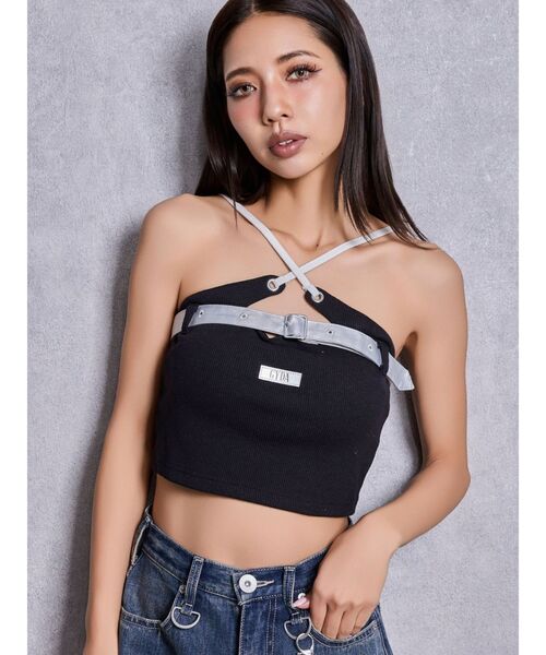 GYDA(ジェイダ)の「GYDAフロントクロスラメテレコビスチェ(キャミソール・レディース・ブラック/ブルー/オフホワイト・FREE)」の4枚目の写真