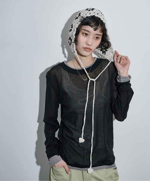 THE YOn（ザヨン）の「クロシェニットビーニー（ニットキャップ/ビーニー・レディース・ブラック/アイボリー・FREE）」の6枚目の写真