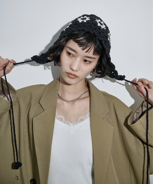 THE YOn（ザヨン）の「クロシェニットビーニー（ニットキャップ/ビーニー・レディース・ブラック/アイボリー・FREE）」の14枚目の写真