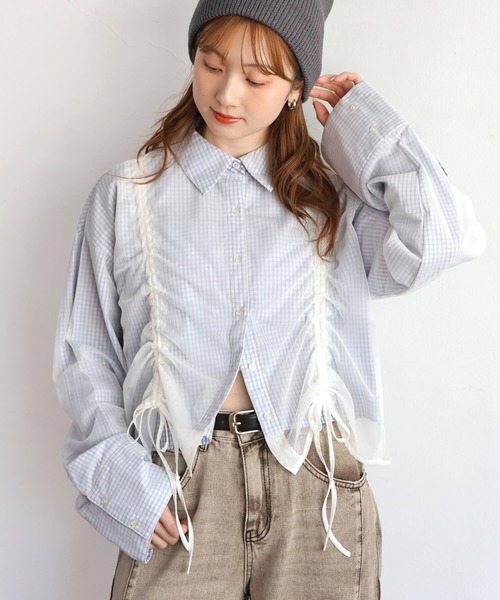 tiptop(ティップトップ)の「チュール重ね長袖シャツ(シャツ/ブラウス・レディース・オフホワイト/グレー/ブルー系その他・FREE)」の3枚目の写真