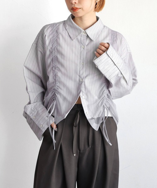 tiptop(ティップトップ)の「チュール重ね長袖シャツ(シャツ/ブラウス・レディース・オフホワイト/グレー/ブルー系その他・FREE)」の2枚目の写真