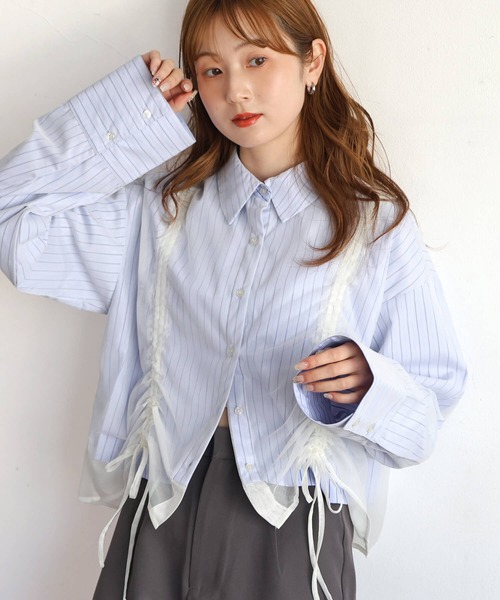 tiptop(ティップトップ)の「チュール重ね長袖シャツ(シャツ/ブラウス・レディース・オフホワイト/グレー/ブルー系その他・FREE)」の1枚目の写真
