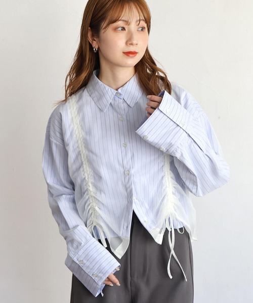 tiptop(ティップトップ)の「チュール重ね長袖シャツ(シャツ/ブラウス・レディース・オフホワイト/グレー/ブルー系その他・FREE)」の4枚目の写真