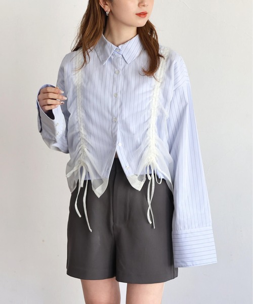 tiptop(ティップトップ)の「チュール重ね長袖シャツ(シャツ/ブラウス・レディース・オフホワイト/グレー/ブルー系その他・FREE)」の5枚目の写真