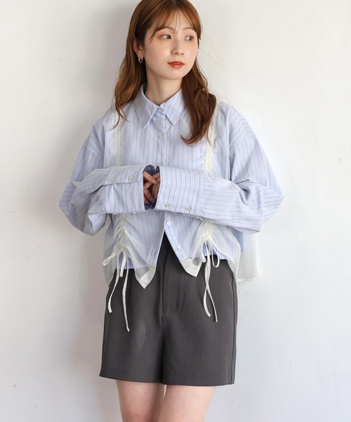 tiptop(ティップトップ)の「チュール重ね長袖シャツ(シャツ/ブラウス・レディース・オフホワイト/グレー/ブルー系その他・FREE)」の6枚目の写真