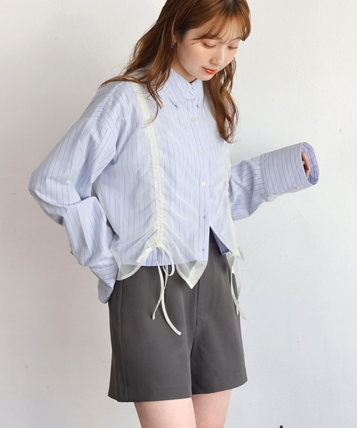 tiptop(ティップトップ)の「チュール重ね長袖シャツ(シャツ/ブラウス・レディース・オフホワイト/グレー/ブルー系その他・FREE)」の7枚目の写真