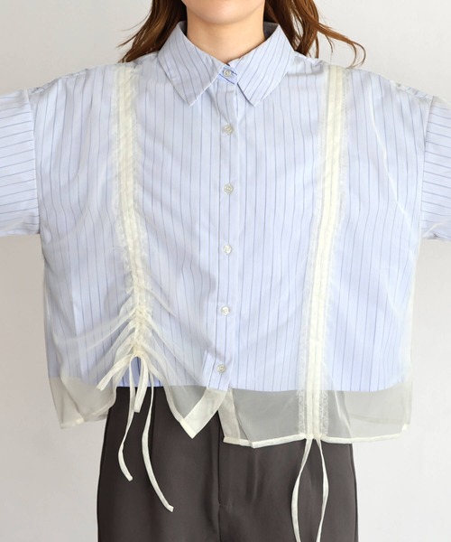 tiptop(ティップトップ)の「チュール重ね長袖シャツ(シャツ/ブラウス・レディース・オフホワイト/グレー/ブルー系その他・FREE)」の14枚目の写真