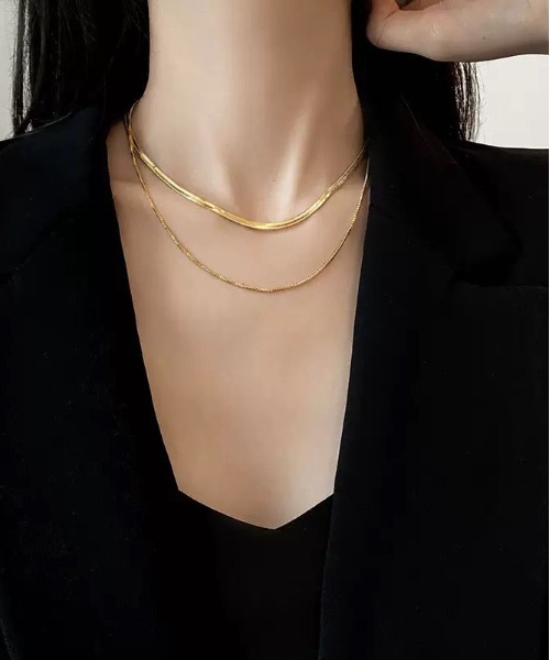 ALWAYS GOOD TIME(オルウェイズグッドタイム)の「【アレルギー対応】サージカルステンレス/316L 2連スネークチェーンネックレス(ユニセックス)(ネックレス・レディース・ゴールド/シルバー・FREE)」の2枚目の写真