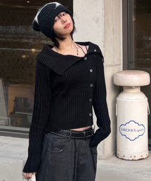 DAMISH（ダミシュ）の「ハイネックサイドボタンカーディガン_ブラック（カーディガン/ボレロ）」
