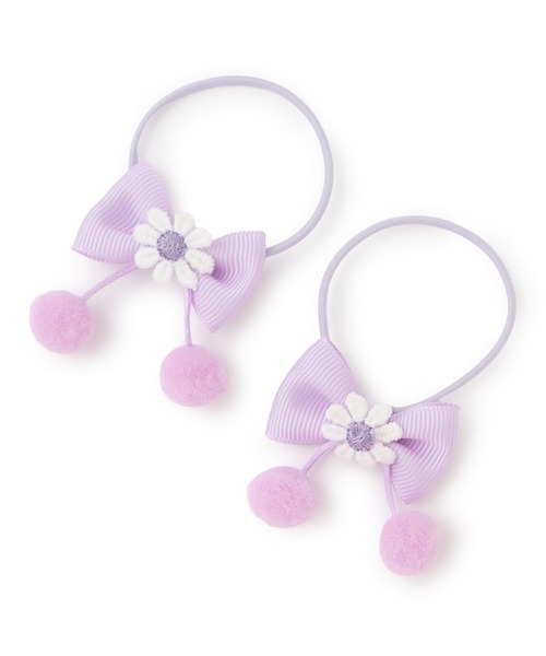 KP DECO（ケーピーデコ）の「リボン×ボン天 ヘアポニー（ヘアゴム・キッズ・ネイビー/ラベンダー・FREE）」の2枚目の写真