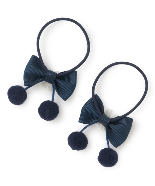 KP DECO（ケーピーデコ）の「リボン×ボン天 ヘアポニー（ヘアゴム・キッズ・ネイビー/ラベンダー・FREE）」の3枚目の写真