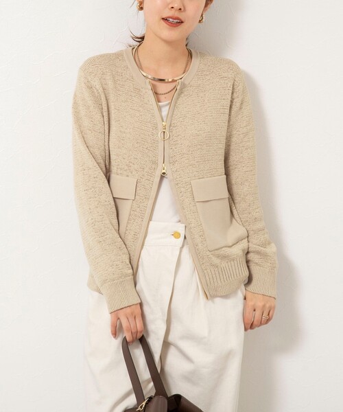 Rie Miller(リエミラー)の「《手洗い可能》テープヤーンZIP UPカーディガン(カーディガン/ボレロ・レディース・ブラック/ホワイト/ベージュ・38)」の3枚目の写真