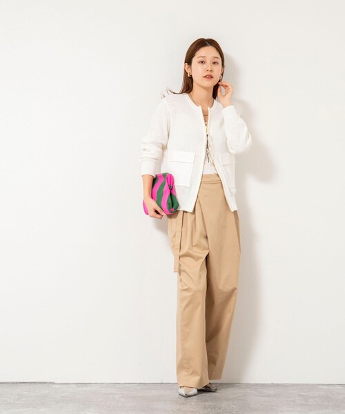 Rie Miller(リエミラー)の「《手洗い可能》テープヤーンZIP UPカーディガン(カーディガン/ボレロ・レディース・ブラック/ホワイト/ベージュ・38)」の4枚目の写真