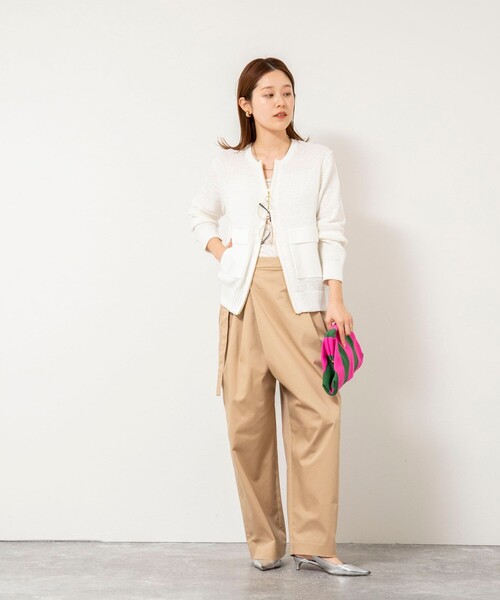 Rie Miller(リエミラー)の「《手洗い可能》テープヤーンZIP UPカーディガン(カーディガン/ボレロ・レディース・ブラック/ホワイト/ベージュ・38)」の7枚目の写真