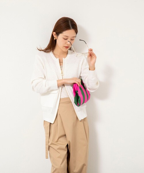 Rie Miller(リエミラー)の「《手洗い可能》テープヤーンZIP UPカーディガン(カーディガン/ボレロ・レディース・ブラック/ホワイト/ベージュ・38)」の8枚目の写真